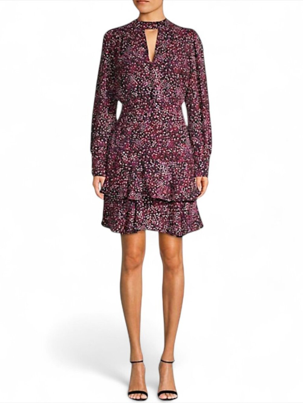 Parker Dress Scatters Printed Mockneck Cut-out Tiered Mini New NWT Size XS